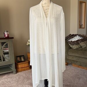 Vocal White Draped Open Front Cardigan with Subtle bling Sparkle